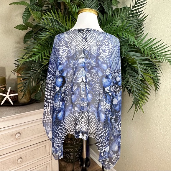 STYLE & CO - One Size Sheer Blue And White Pullover Coverup No Sleeves - Picture 3 of 10